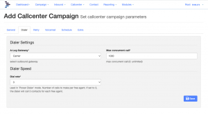 Call Center dialer settings